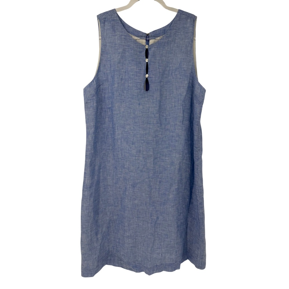 Island Company Castaway Shift Dress Caribe Blue 100% Linen Sleeveless L New $155